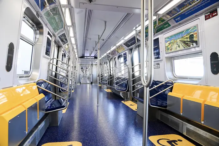 The interior of a cutting edge MTA subway train.